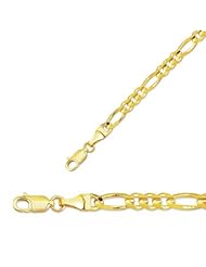 30" 14K Yellow Gold 4.5mm (3/16") Polished Diamond Cut Alternate 3 Round 1 Long Oval Shape Classic Figaro Chain w/ Lobster Clasp
