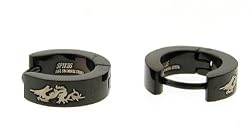 316L Stainless Steel Black Hinged Hoop Earring with Dragon - Sold in Pairs