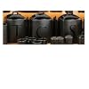 BLACK CERAMIC TEXT TEA/ COFFEE/ SUGAR JARS