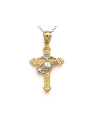 14kt Two Tone Gold Small Fancy Marine Cross Pendant - Chain Included