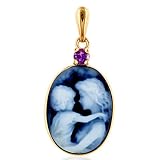 14K Yellow Gold Mother Holding Child Amethyst Cameo Pendant