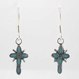 Little Sterling Silver and Turquoise inlaid Dangling Cross Earrings, #10360