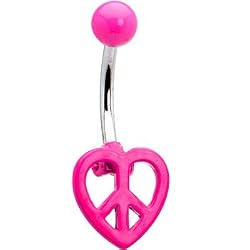 Pink Neon Peace Sign Heart Belly Ring