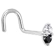 18 Gauge RIGHT Nostril - 14K White Gold Black 1.5mm CZ Marquise Nose Ring