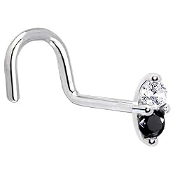 18 Gauge RIGHT Nostril - 14K White Gold Black 1.5mm CZ Marquise Nose Ring