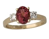 Pink Tourmaline and Diamond Three Stone Ring 14K Yellow Gold