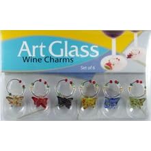 Buy Art Glass Wine Charms Assorted Butterfly Theme by Art Glass Wine Charms