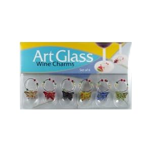 Buy Art Glass Wine Charms Assorted Butterfly Theme by Art Glass Wine Charms