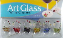 Buy Art Glass Wine Charms Assorted Butterfly Theme by LS Arts