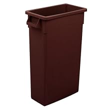 Continental H8322BN 23-Gallon Wall Hugger LLDPE Waste Receptacle with Handles, Rectangular, Brown
