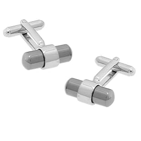 Banded Cylinder Cufflink by Enrico Pardini - Silver Rhodium