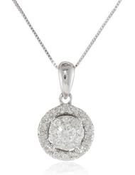 14K White Gold Cluster Circle Drop Diamond Pendant Necklace (1/4 Cttw, H-I Color, I2 Clarity), 18"