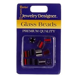 Glass Cane Beads, Assorted Red/White/Black, 12 Pc/Pkg