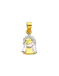 14K Yellow and White 2 Two Tone Gold Jesus Face Religious Charm Pendant