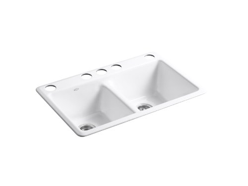 KOHLER K-5840-5U-0 Anthem Cast Iron Undercounter Sink with Five-hole Faucet Drilling, White