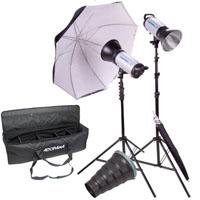 Flashpoint II 620M Portrait Wedding Monolight Kit, with Two 620M Monolights, Stands, Umbrellas, Snoot , Etc.