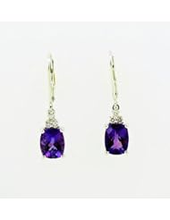 14K White Gold and Gem Quality Brazilian Amethyst Drop Earrings with Diamond Accent  Lever Back