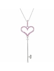 Sterling Silver Pink Sapphire Key Necklace -- LIFETIME WARRANTY