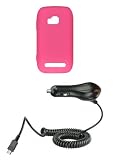 Nokia Lumia 710 (T-Mobile) Premium Combo Pack - Pink Silicone Soft Skin Case Cover + Atom LED Keychain Light + Car Charger