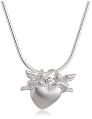 VINANI brand Germany 925 Sterling Silver Women Pendant Heart with 2 Angels matte/shiny with Snake Chain Necklace AHE-S