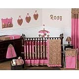 Cheetah Girl Pink and Brown Baby Bedding 9pc Crib Set