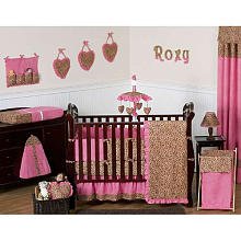 Cheetah Girl Pink and Brown Baby Bedding 9pc Crib Set product image