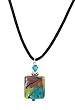 Necklace - N162 - Murano Glass & Swarovski Crystal Style - Square ~ Pink & Teal