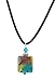 Necklace - N162 - Murano Glass & Swarovski Crystal Style - Square ~ Pink & Teal