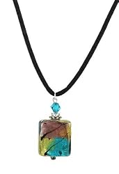 Necklace - N162 - Murano Glass & Swarovski Crystal Style - Square ~ Pink & Teal