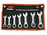7-Piece Professional-Grade Chrome-Vanadium Stubby Gear Wrench SAE Set