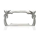 Island Palm Silver License Plate Frame with 4 Bolt Screws and 4 Bolt Screw Covers