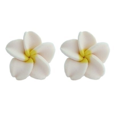 Hawaiian Jewelry Fimo White Plumeria Flower Earrings - 3/4"