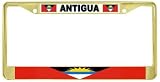 Antigua Barbuda Flag Gold Tone Metal License Plate Frame Holder
