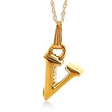 14K Yellow Gold Initial Letter "V" Pendant w/Chain 18"