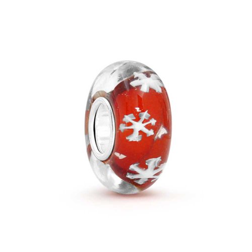 Bling Jewelry 925 Silver Simulated Ruby Murano Glass Foil Snowflake Bead Fits Pandora