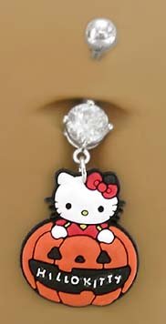 Hello Kitty Halloween Pumpkin Dangle Belly Navel body jewelry piercing bar Ring
