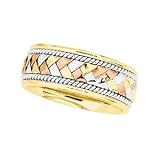 14K Tri-Color Gold Hand-Woven Wedding Band For Men and Women - Sizes 5 - 12.5