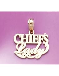 14k Gold Talking Necklace Charm Pendant, Chiefs Lady, Block Script High Polish