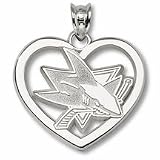 San Jose Sharks 5/8" Pierced Heart with Logo Pendant - Sterling Silver Jewelry