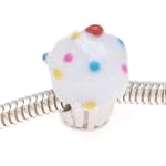 Silver Tone Cupcake Bead With White E...