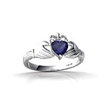 14K White Gold Genuine Heart Sapphire Celtic Claddagh Ring