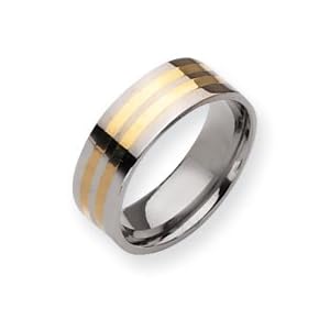 Titanium 14k Gold Inlay 8mm Polished Band Ring