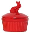 Stoneware Pottery Red Pate Dish with Rabbit Top Cover 4"D, 3.5"H Set of 2