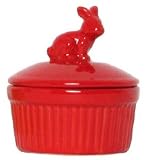 Stoneware Pottery Red Pate Dish with Rabbit Top Cover 4"D, 3.5"H Set of 2
