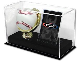 BCW - Deluxe Acrylic Gold Glove Baseball and Card Display - Ideal for Displaying Autographed or Game-Ball Baseballs!