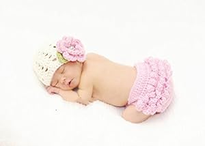Jastore® Photography Prop Cute Flower Knitted Crochet Costume Diaper Cap (Pink)