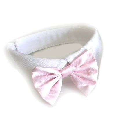 Dog Bow Tie Wedding Collar- Pink Satin, Small