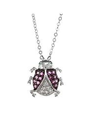 Sterling Silver Ruby CZ Ladybug Pendant with Chain