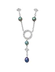 Sterling Silver CZ & Grey Freshwater Pearl Necklace