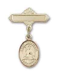 14K Gold Baby Badge with St. Walburga Charm and Polished Badge Pin